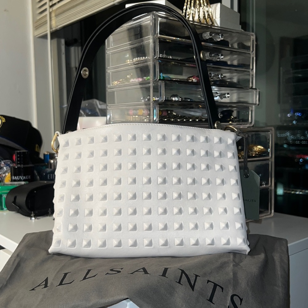 AllSaints White Studded Shoulder Bag
